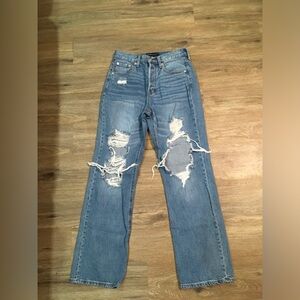 Aeropostale Light Blue Distressed Straight Leg Jeans